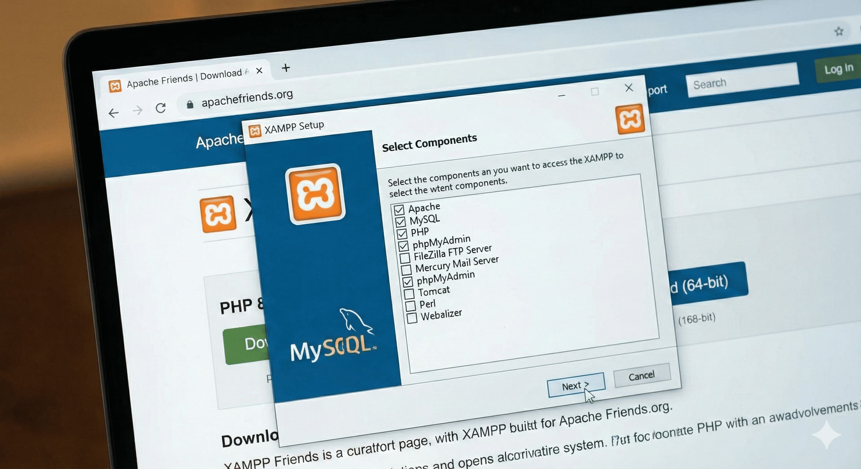 Hướng dẫn bỏ chọn các thành phần không cần thiết như Tomcat Perl khi cài XAMPP